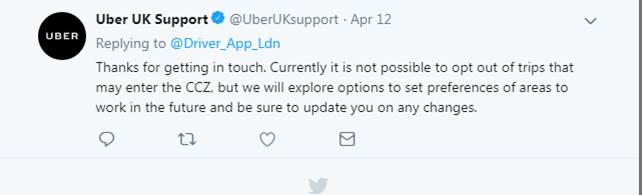Uber reply Driver App London
