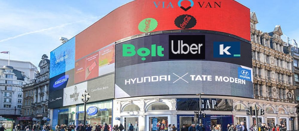 Different ride-hailing apps in London, Uber, Kapten, Bolt and ViaVan.