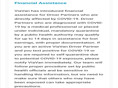 ViaVan financial assistance Covid-19
