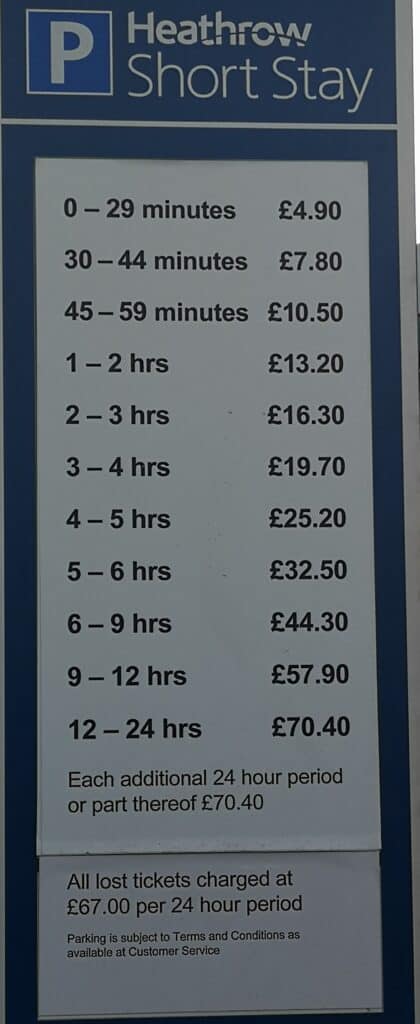 heathrow short stay car park charges